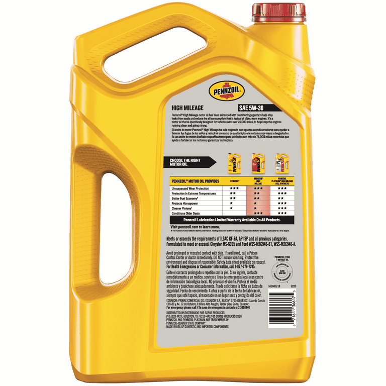 Pennzoil High Mileage 5W-30 Motor Oil for Vehicles Over 75K Miles, 5 Quart EasyOptionXY LLC