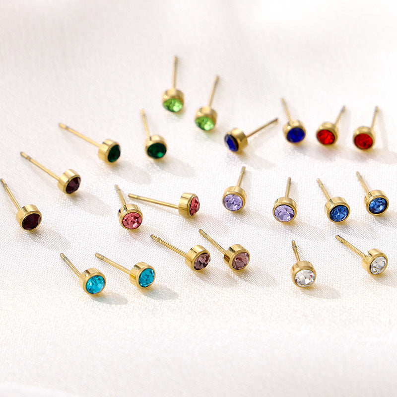 Stainless Steel Gold-plated Birthday Stone Constellation Diamond Bone Nail Pi-Mart