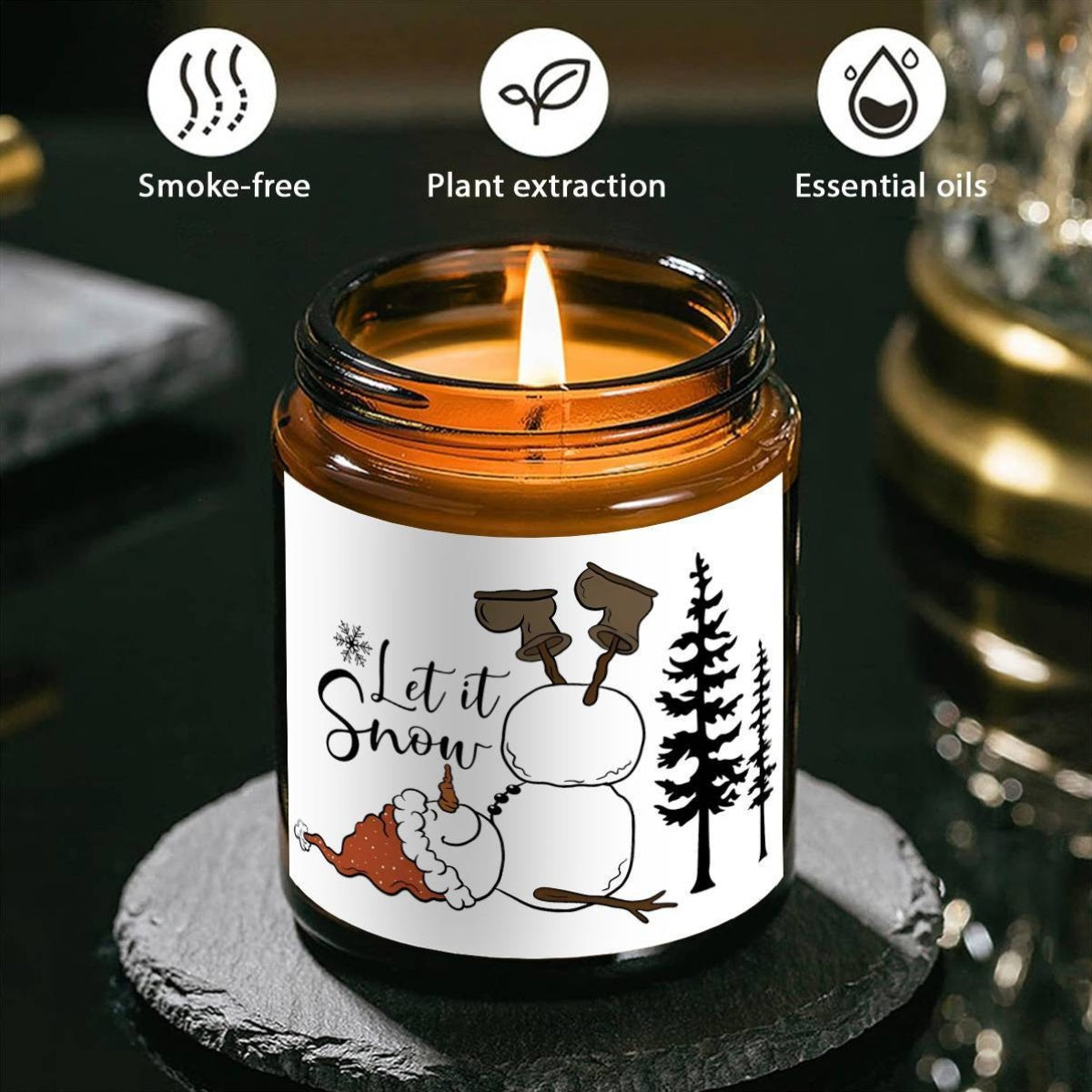 1pc Lavender Scented Candle, "Let it Snow" Festive Design, Smoke-Free, Plant Extraction, Essential Oils, Glass Jar, Perfect for Christmas, Home & Kitchen Decor, Ideal for Coworkers, Friends, Family, White Elephant Gift Lootquake LLC