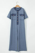Jet Stream Patchwork Pocket Short Sleeve Jumpsuit