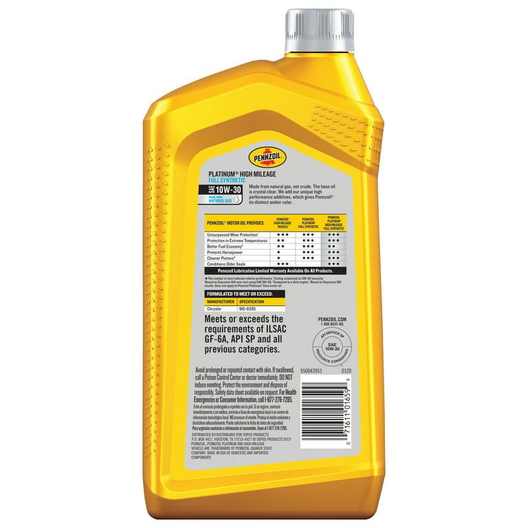 Pennzoil Platinum High Mileage Full Synthetic 10W-30 Motor Oil, 1 Quart EasyOptionXY LLC