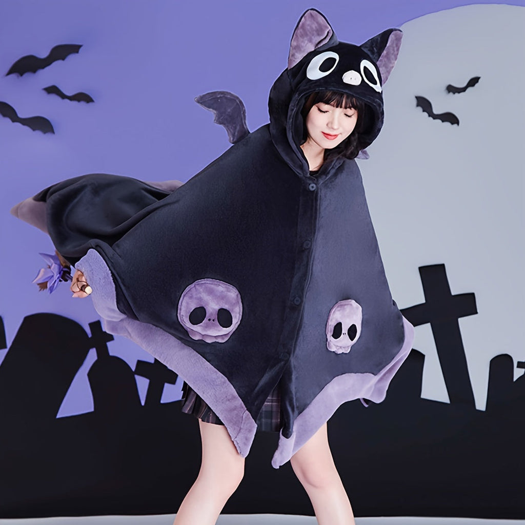 Cozy Bat-Themed Hooded Wearable Blanket with Detachable Nose - Soft Flannel, Machine Washable for Autumn & Winter Lootquake LLC