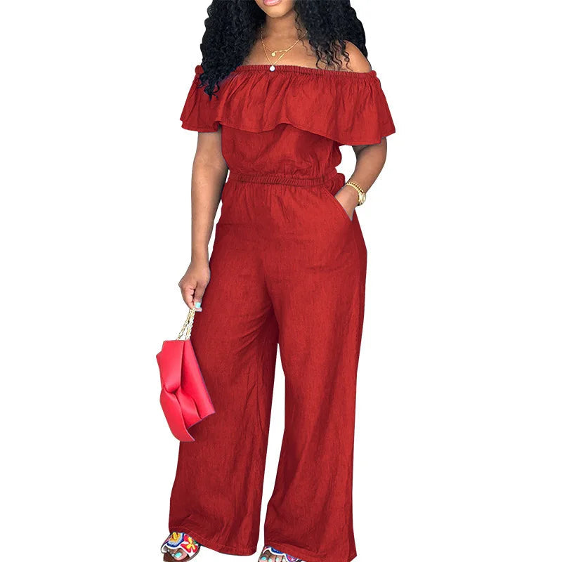 218298 Plus Size Women's Clothing 2025 Autumn New Item No Wash Denim Shawl Jumpsuit Factory Purplish Diva