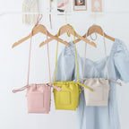 Soft PU Cute Mini Mobile Phone Bag - Fashionable Pleated Shoulder Women's Bag, Simple Drawstring Crossbody Small Square Bag