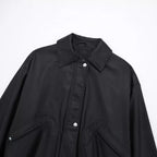 Women's Lapel Loose Faux Leather Bomber Jacket Coat Pi-Mart