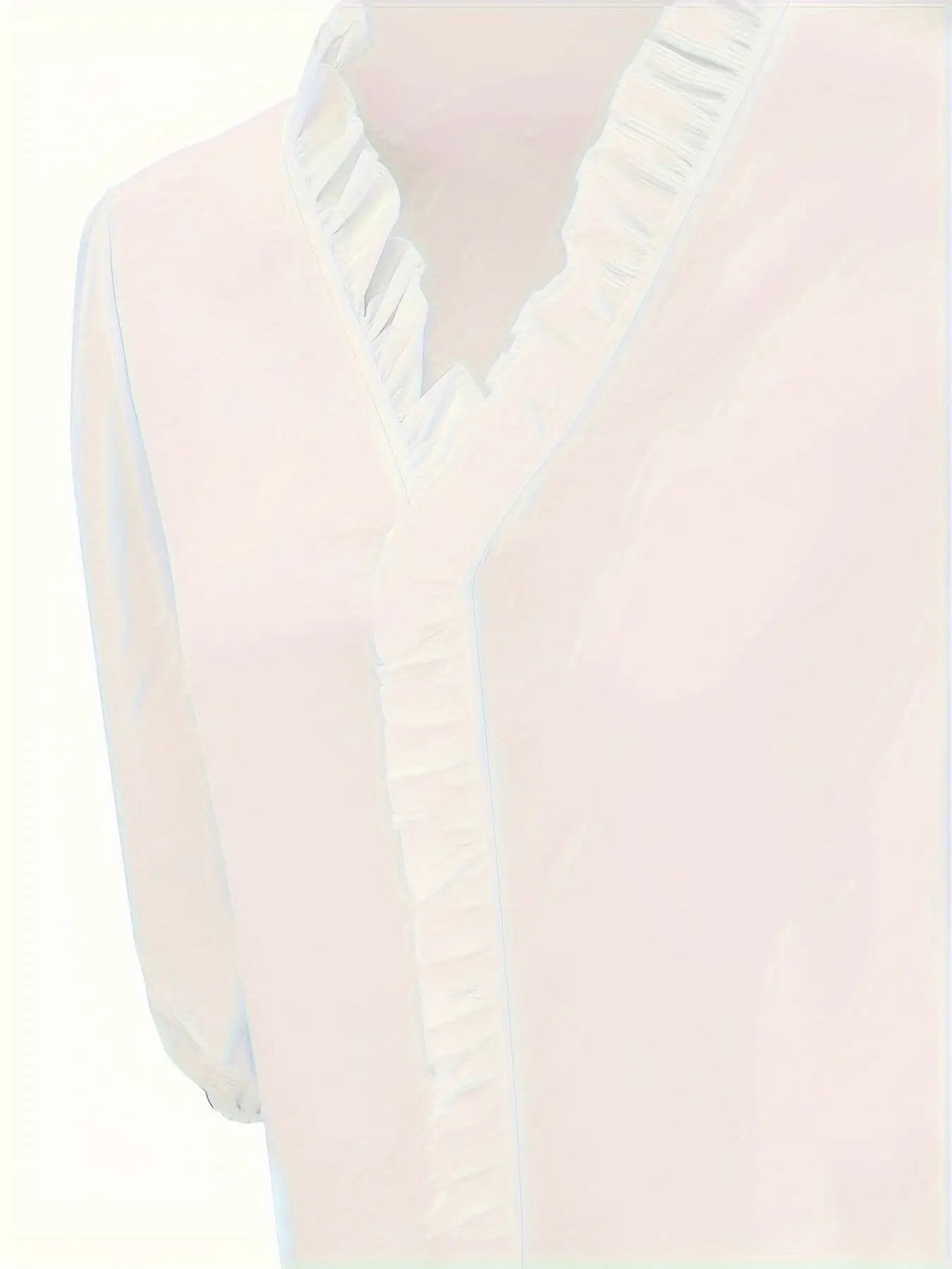 Pure Color Ruffle Hemline Shirt, Casual V-neck Long Sleeve Shirt. - SJB-DIAMOND ELITES