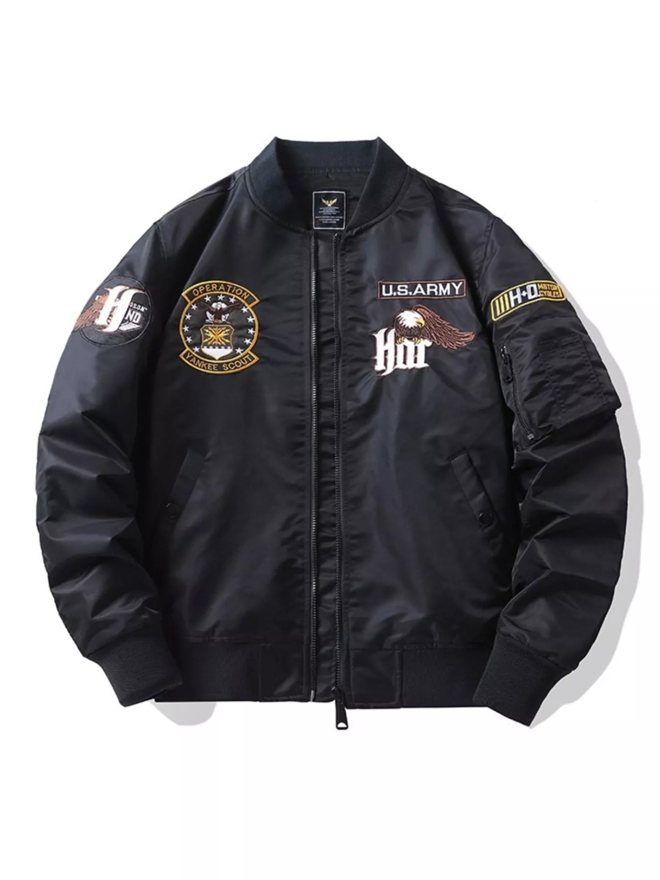 Embroidered Plus Size Bomber Jacket THRIXINE