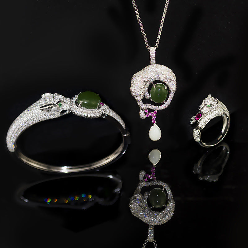 Silver inlaid jade jewelry set Pi-Mart