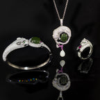 Silver inlaid jade jewelry set Pi-Mart