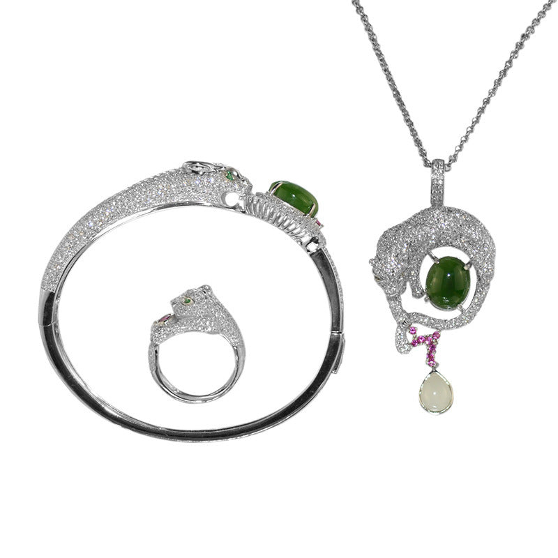 Silver inlaid jade jewelry set Pi-Mart