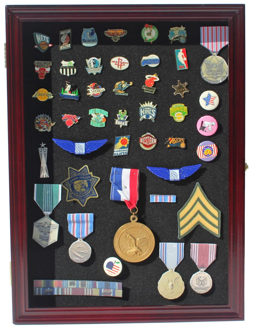 Collector Medal/Lapel Pin Display Case Holder Cabinet Shadow Box - Walnut The Military Gift Store