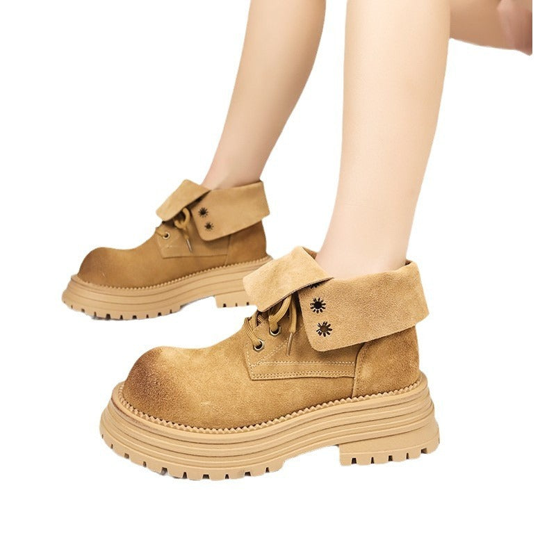 Distressed Thick Bottom Mid-calf Vintage Martin Boots Pi-Mart