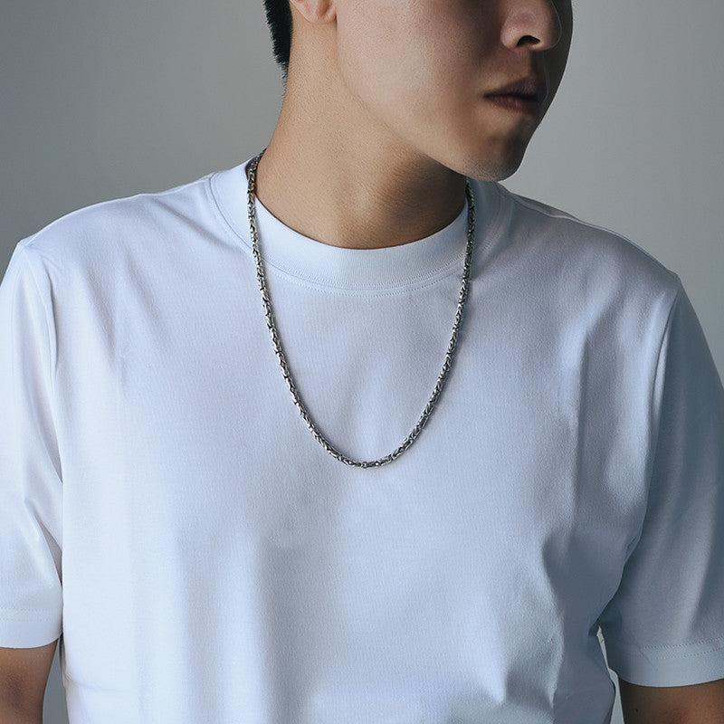 Men's Fashionable Silver Plaid Necklace Pi-Mart
