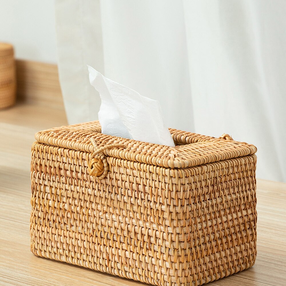 Rattan Handmade Tissue Box Drawer Box Living Room Bedroom Storage Box Pi-Mart
