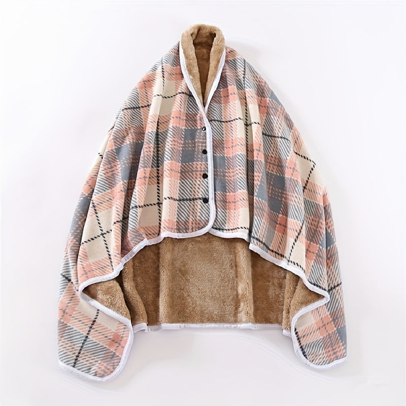 1pc Cozy Polar Fleece Shawl Blanket - Soft Double Layer Thick Plaid Pattern, Warm Autumn and Winter Wearable Throw Blanket for Office, Home, and Outdoor - Perfect for Chilly Days and Gift Giving