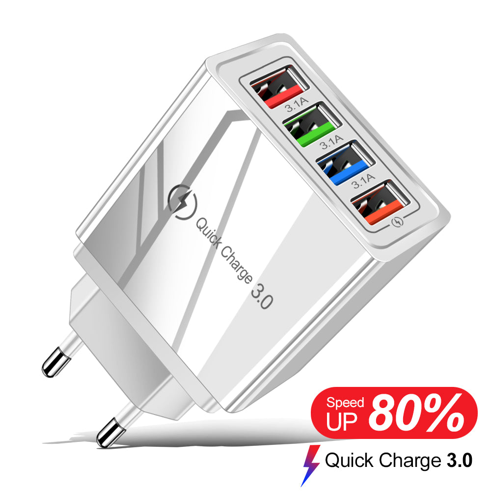 USB Charger Quick Charge 3.0 4 Phone Adapter For Tablet Portable Wall Mobile Charger Fast Charger Pi-Mart