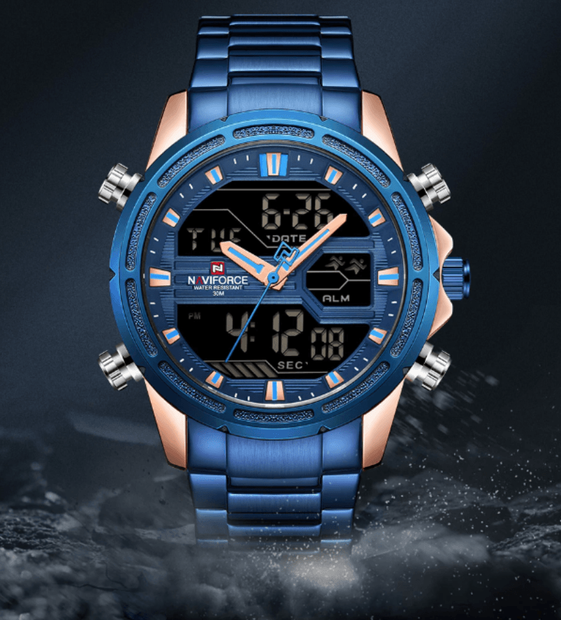 Mens Wrist Watch, Waterproof Analog Digital Watches Multifunction Stainless Steel Business Watches For Man Perfect Gift - SJB-DIAMOND ELITES