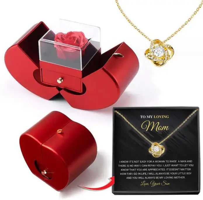 Fashion Jewelry Box Red Apple Christmas Gift Necklace Eternal Rose For Girl Mother's Day Valentine's Day Gifts With Artificial Flower Rose Flower Jewelry Box Lootquake LLC