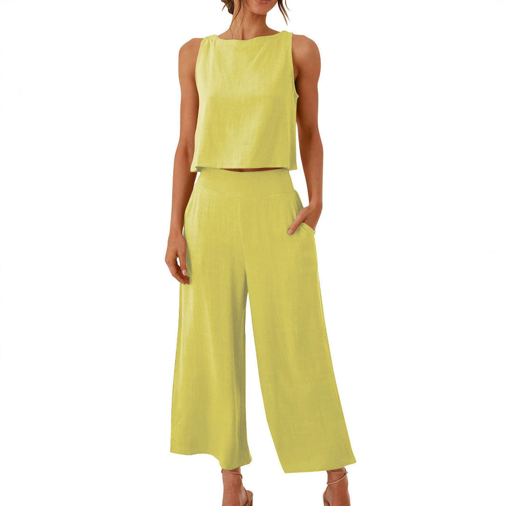 Sleeveless Wide Leg Trouser Set Lootquake LLC