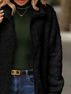 Women's Fuzzy Zip-Up Jacket with Pockets – Soft & Cozy Long Sleeve Outerwear
