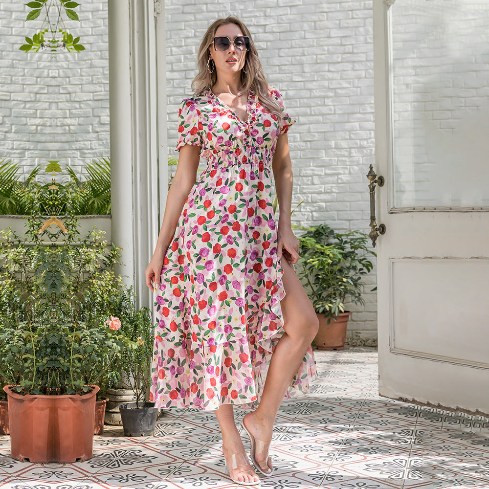 Women's Fashion Simple Print Swing Dress Pi-Mart