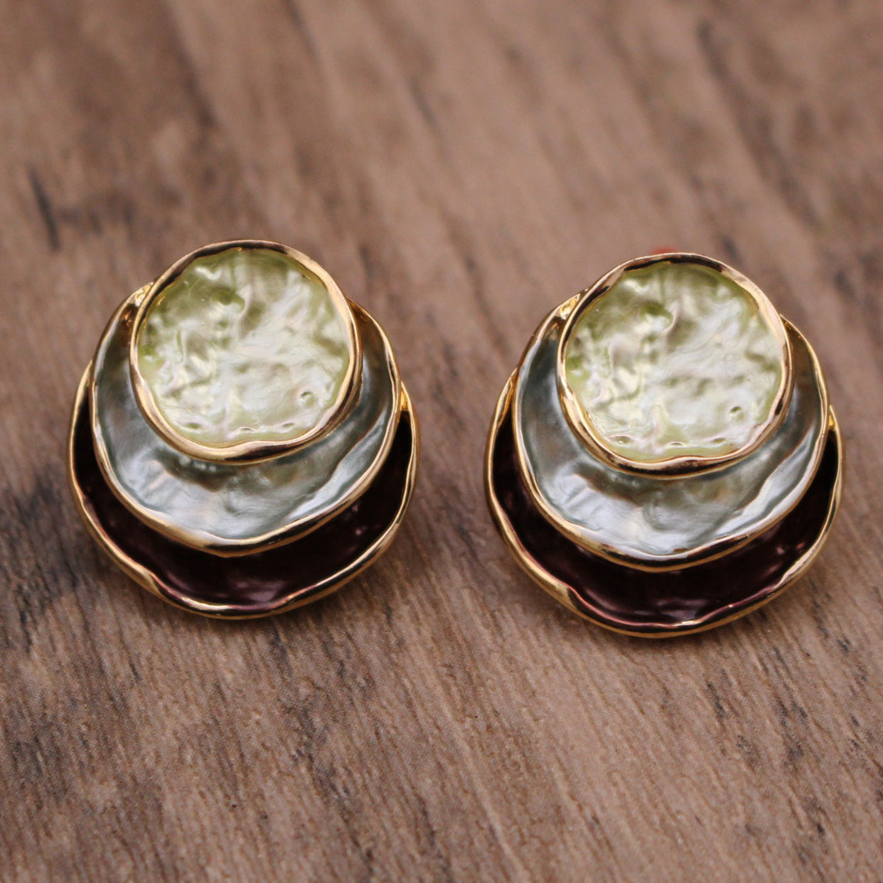Ins Three-colored Painting Round Earrings Fashion Elegant Versatile Geometric Earrings For Women Jewelry Pi-Mart