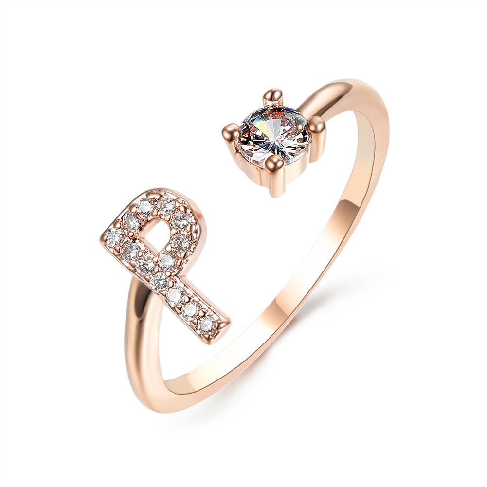 Adjustable 26 Initial Letter Ring Fashion Jewelry For Women Simple Elegant Jewelry Pi-Mart