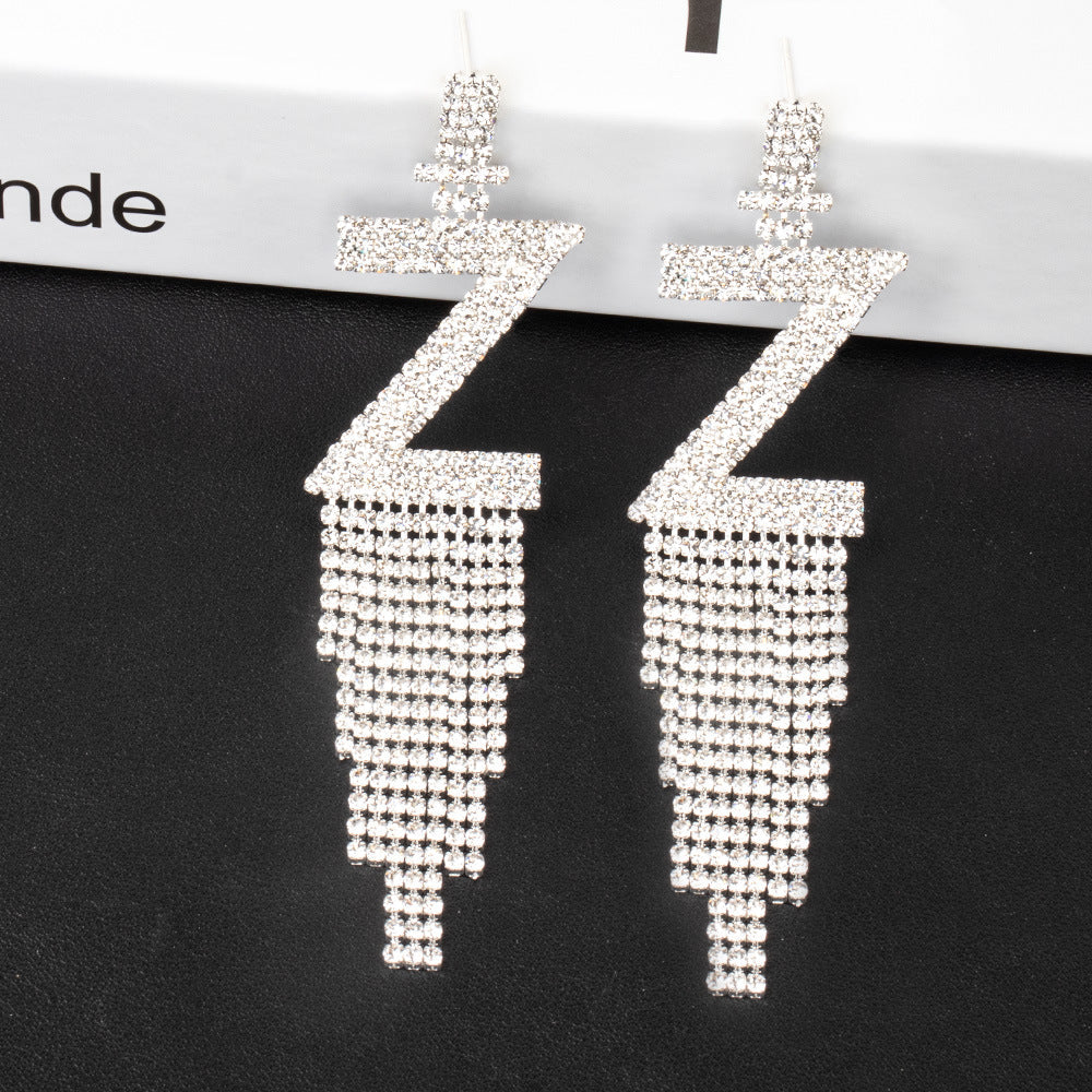 Fashion Jewelry 925 Silver Needle Ornaments Rhinestone Letter B Earrings Banquet Tassel Ear Ornaments Female Pi-Mart