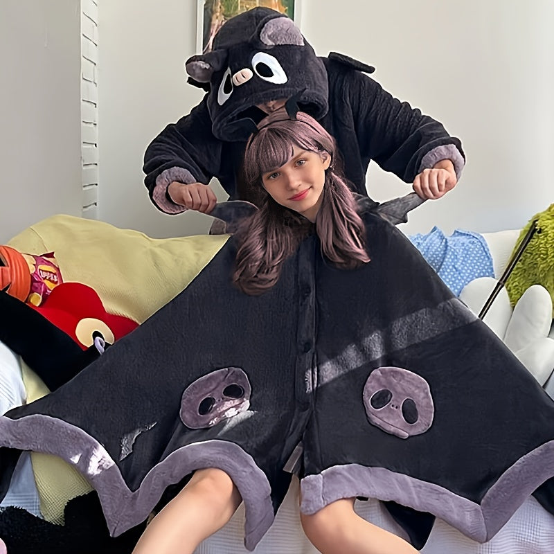 Cozy Bat-Themed Hooded Wearable Blanket with Detachable Nose - Soft Flannel, Machine Washable for Autumn & Winter Lootquake LLC