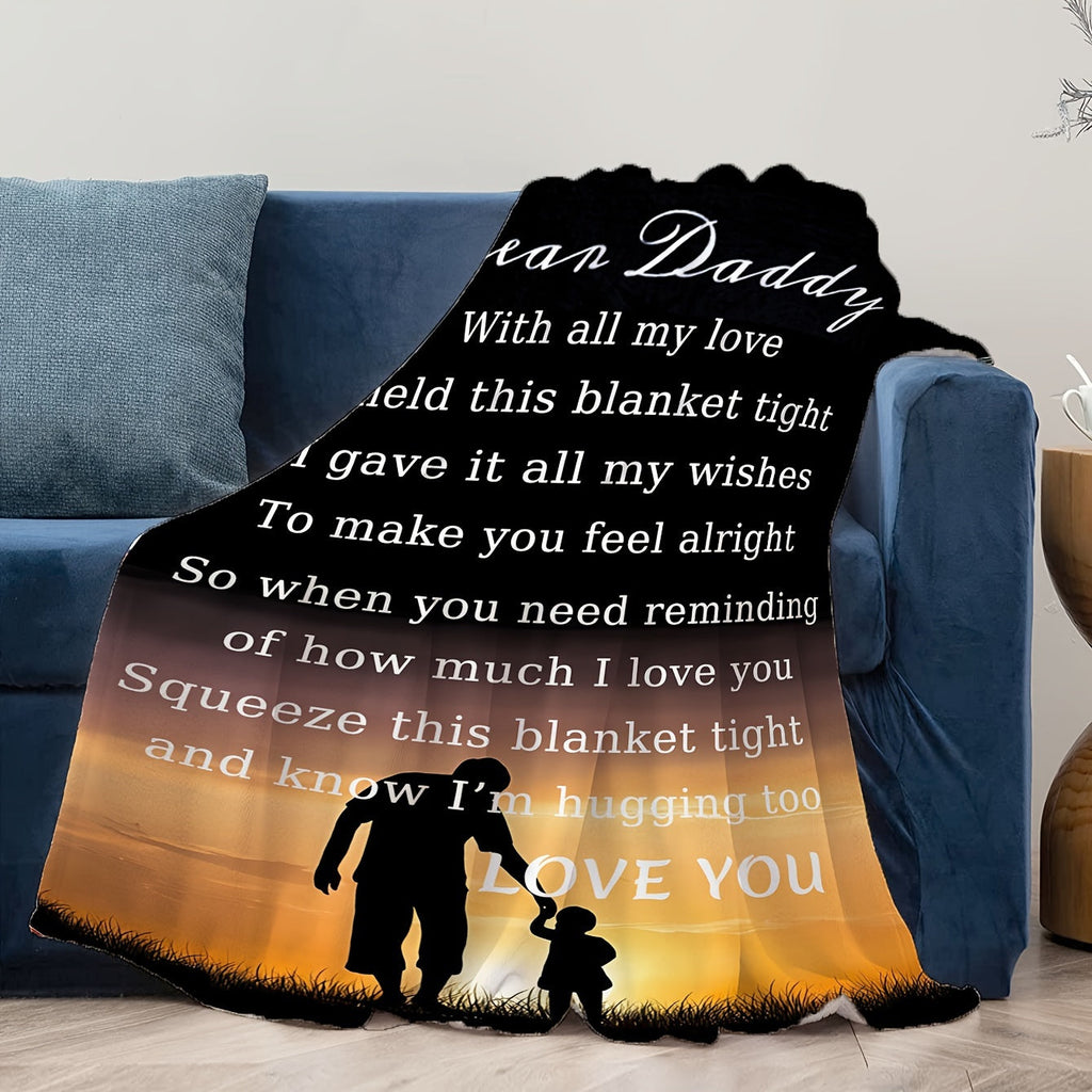Father's Day Gift Throw Blanket for Beloved Dad - Personalized Birthday I Love You My Dad Soft Polyester Blanket - Preppy Style Chunky Knit All Seasons Cozy Bed Cover with Unique Embellishments and Occasion Theme
