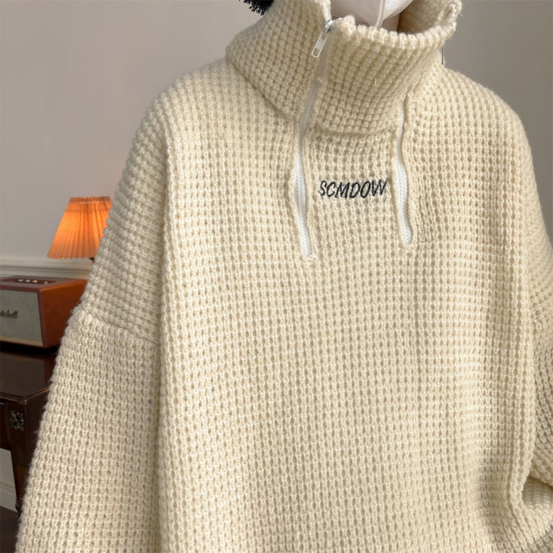 High Collar Sweater Men's Loose Premium Long Sleeve Knitted Coat Pi-Mart