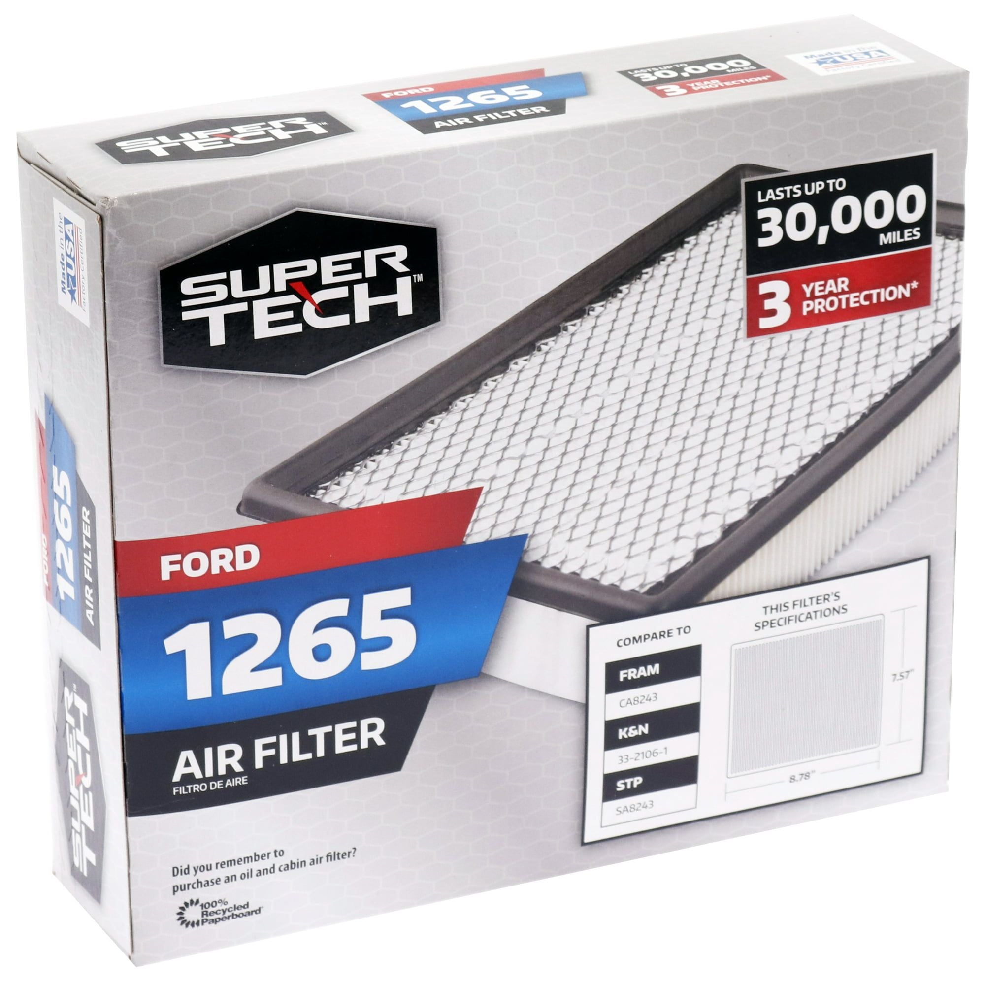Super Tech 1265 Engine Air Filter, Replacement Filter for Ford