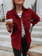 Retro Pocketed Long Sleeve Zip-Up Jacket Lightweight & Stylish Outerwear for Everyday Wear Stevvex