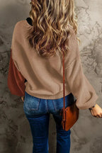 Colorblock Bishop Sleeve Sweater - Ribbed Trim | Femstylo