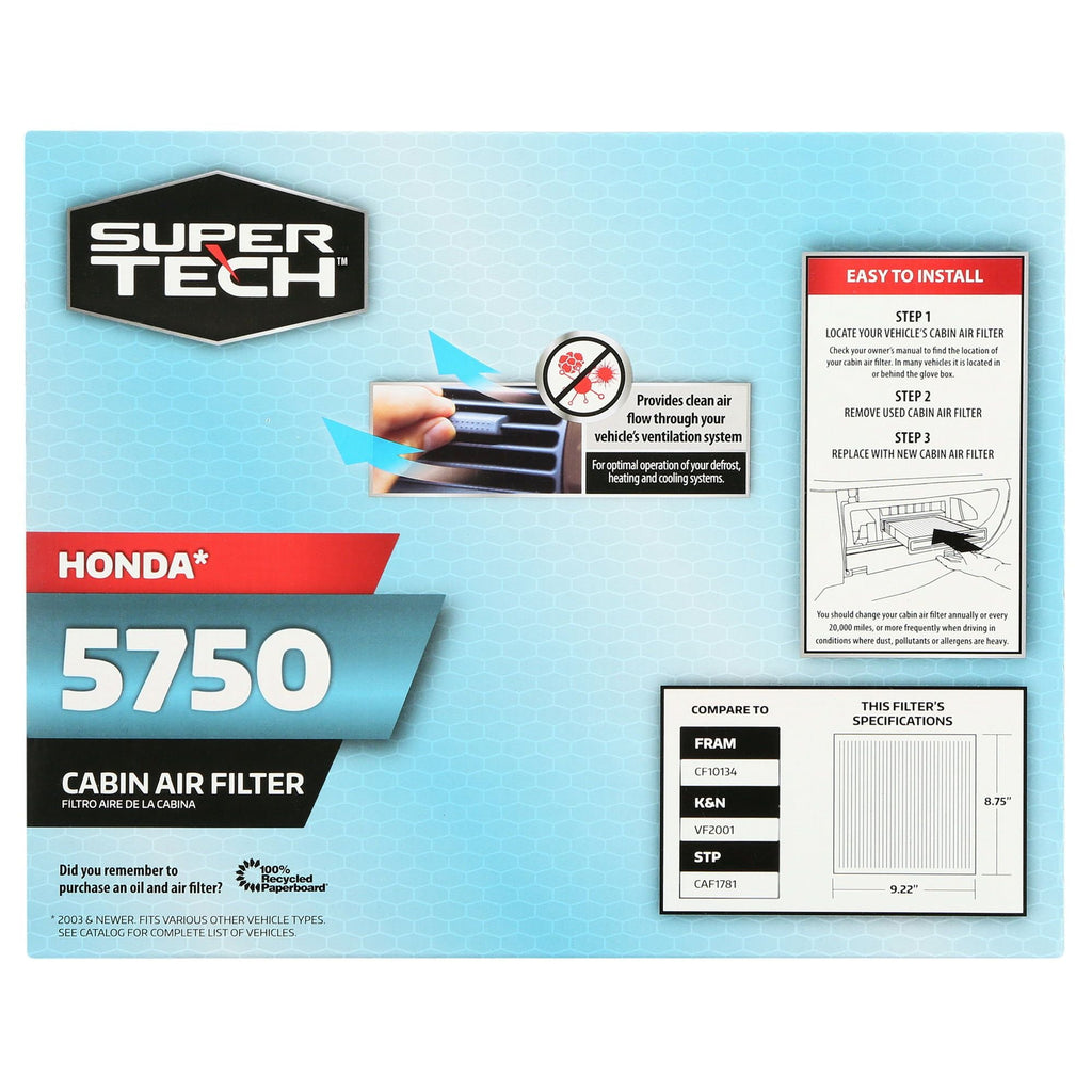 SuperTech Cabin Air Filter 5750, Replacement Cabin Air/Dust Filter for Honda EasyOptionXY LLC