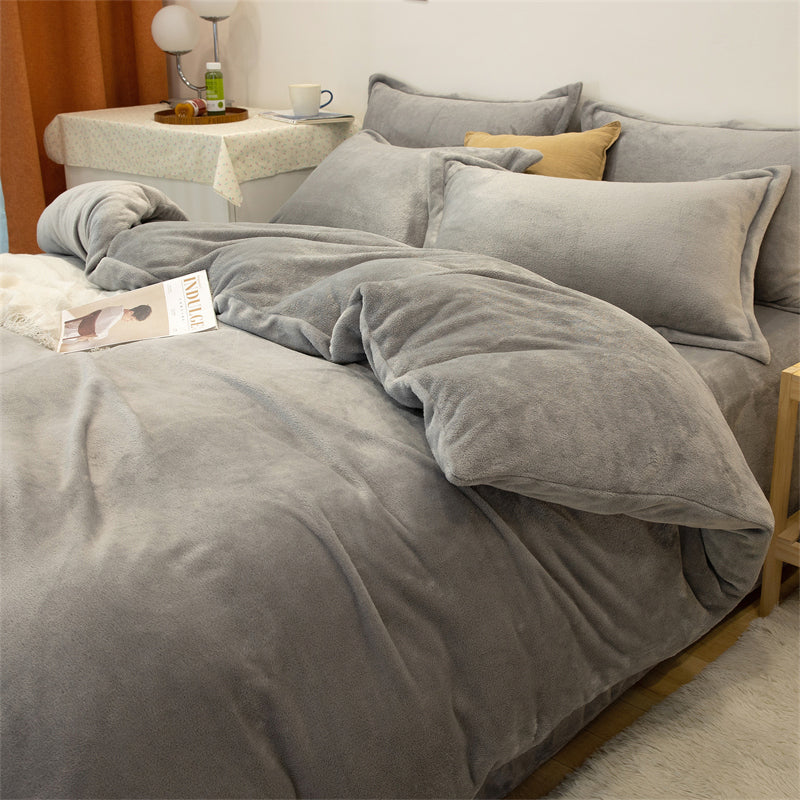Four-piece Plush Double-sided Fleece Warm Yellow Duvet Cover Pi-Mart