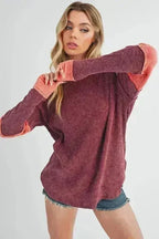 Color Block Knit Top – Raw Seam Detail & Cotton-Spandex Blend