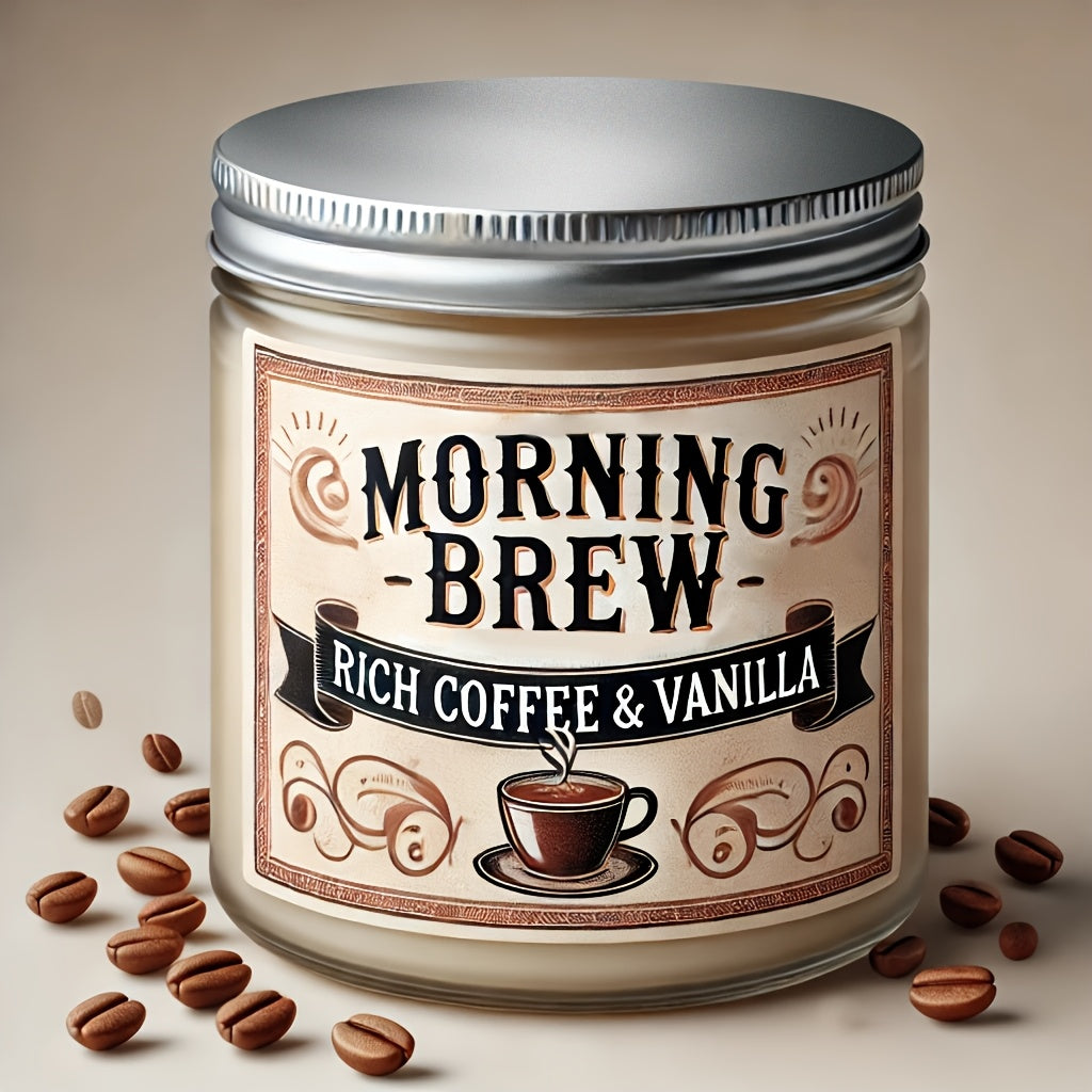 Morning Brew Rich Coffee & Vanilla Scented Candle, Hand-Poured Soy Wax, Single-Wick, Resin Jar with Glitter Embellishment, for Home Aromatherapy, Stress Relief, Decorative Gift for Holidays - Christmas, Easter, Thanksgiving, Lootquake LLC