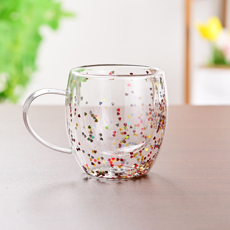Creative Household Coffee Milk Dried Flower Quicksand Double Layer Glass Cup Pi-Mart