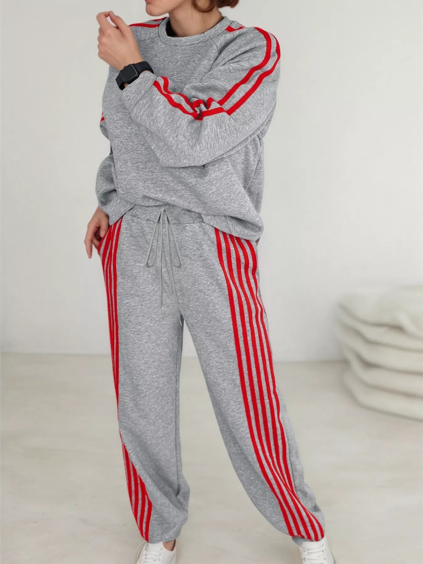 Casual Striped Sweatshirt and Pants Set THRIXINE
