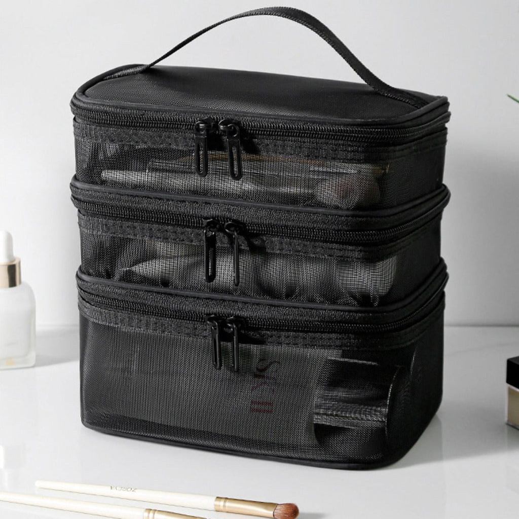 Mesh cosmetic bag, lightweight large capacity three-layer toilet bag, double-layer storage bag, travel mesh bag, tool storage box portable, Mesh ShowerTote Bag, - SJB-DIAMOND ELITES