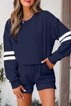 Varsity Stripe Sweatshirt and Short Set THRIXINE