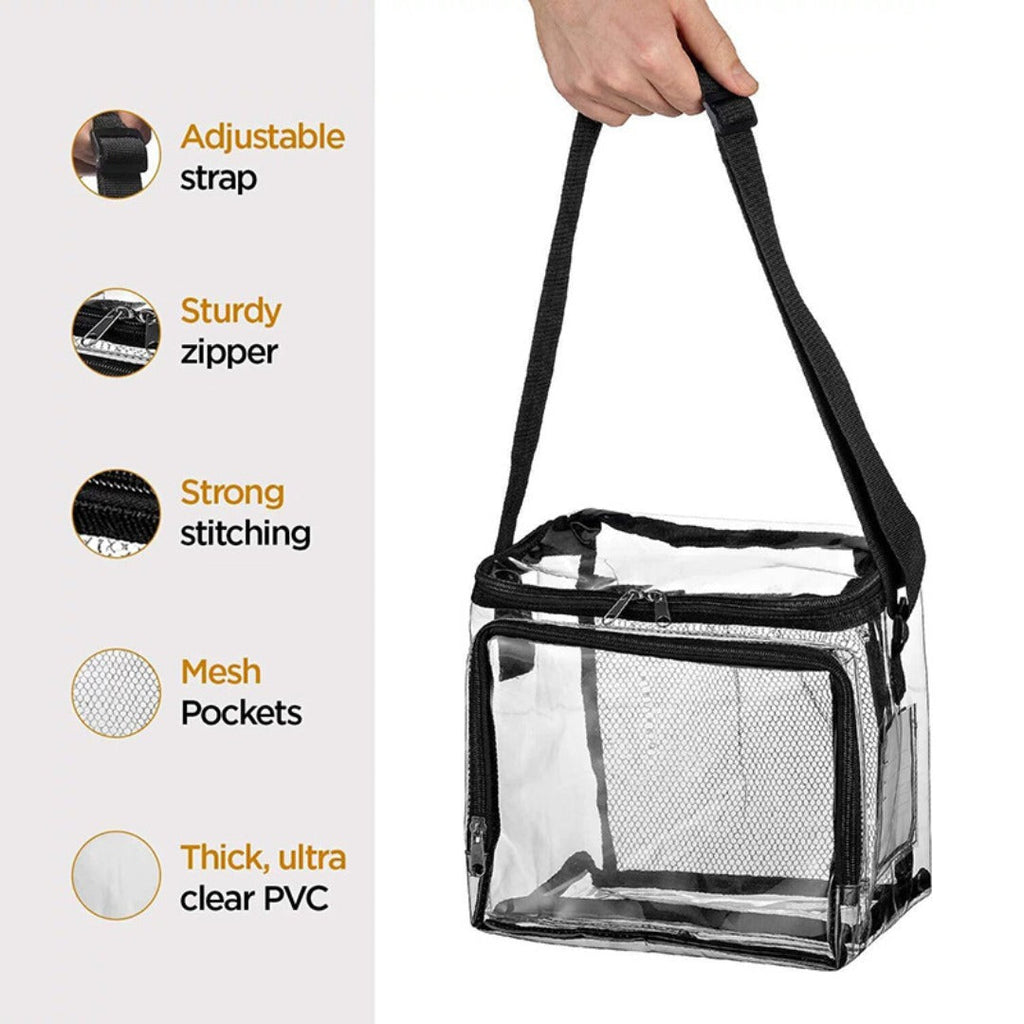 PVC clear lunch bag, adjustable strap front storage compartment mesh pocket, outdoor lunch bag with compartments - SJB-DIAMOND ELITES