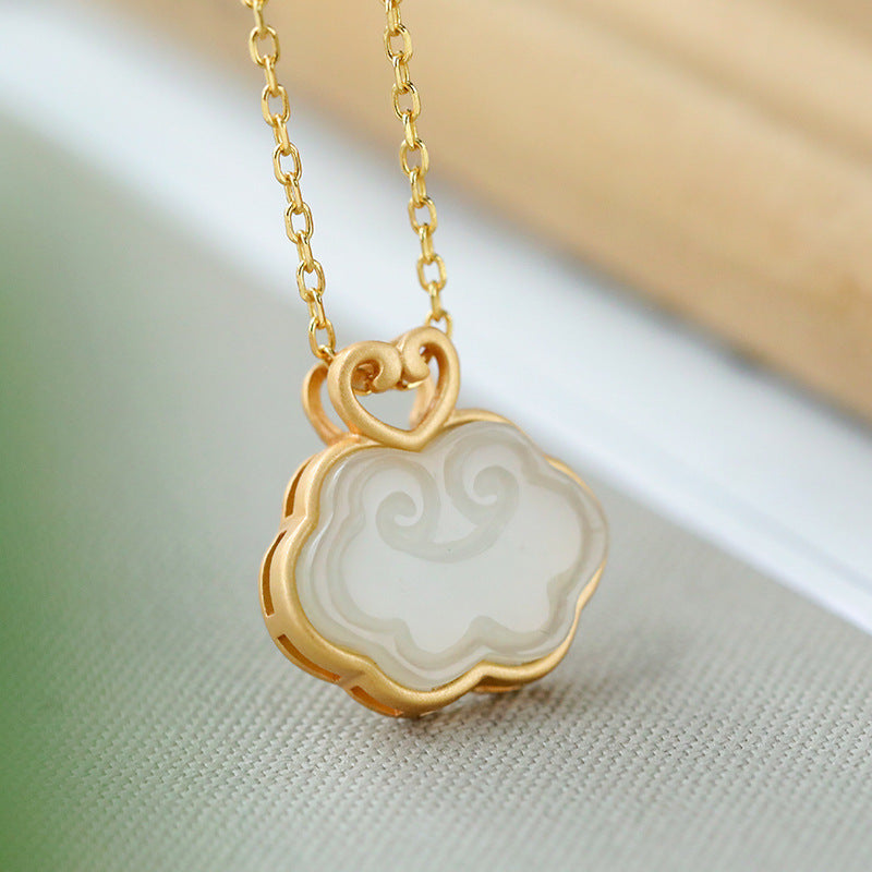 Natural Hetian White Jade Blue Jade Ruyi Retro Pendant Pi-Mart