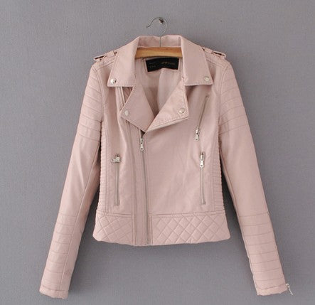 Women's Faux Leather Motorcycle Jacket - Spring/Autumn Lapel Biker Coat with Zipper Details (Blue/Black)