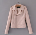 Women's Faux Leather Motorcycle Jacket - Spring/Autumn Lapel Biker Coat with Zipper Details (Blue/Black)