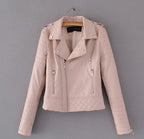 Women's Faux Leather Motorcycle Jacket - Spring/Autumn Lapel Biker Coat with Zipper Details (Blue/Black)