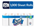 Scott 1,000 Toilet Paper, 20 Rolls, 1,000 Sheets per Roll