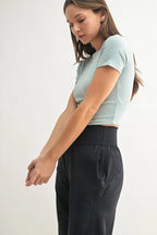 MONO B Essential Micro-ribbed Cropped Athleisure Tee