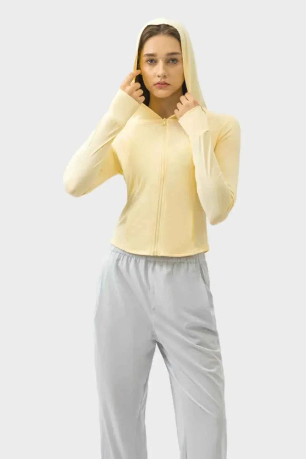 Millennia Pocketed Zip Up Hooded Long Sleeve Active Outerwear THRIXINE
